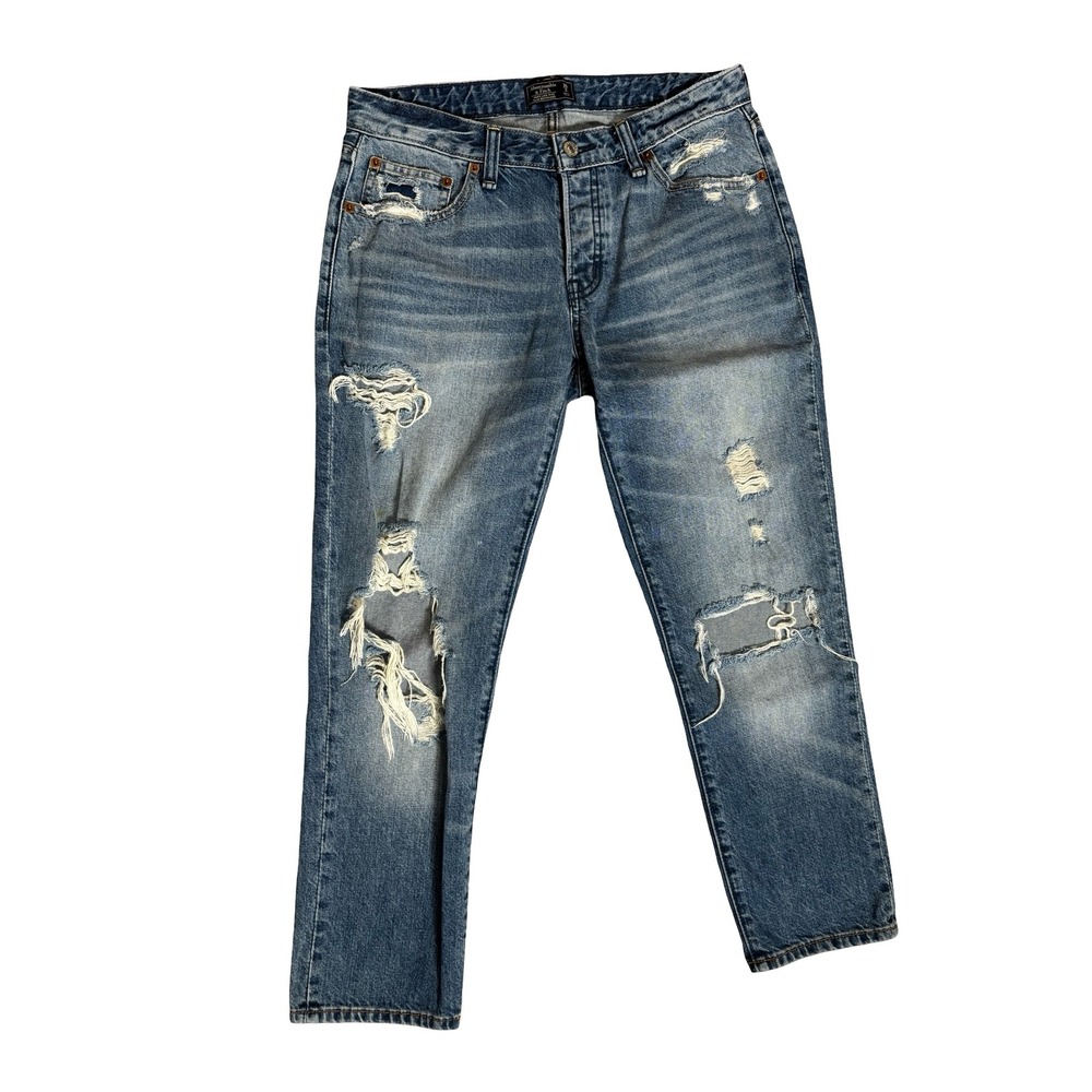 Abercrombie & Fitch Ames Low Rise Slim Boyfriend Jeans 26 2S Blue Distressed